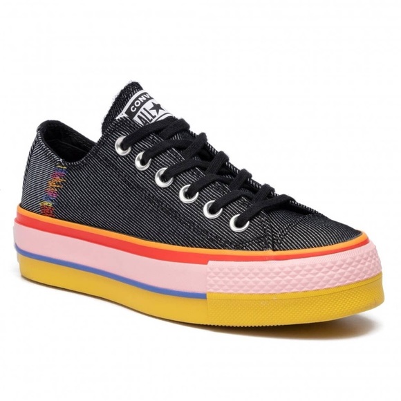 Converse Chuck Taylor Ox Platform Rainbow Sneakers: Black/Charcoal - Picture 1 of 11